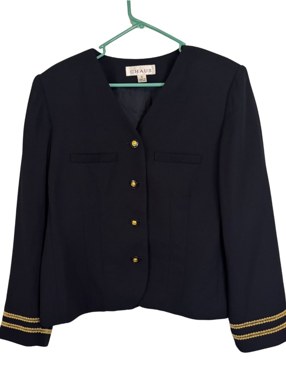 Chaus Navy Blue Blazer with Gold Braid and Buttons